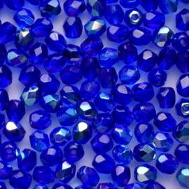 30  x ronde Tsjechië facet kristal kraal afm: 4mm Kleur: ab blauw gat c.a.: 1mm