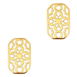 1 x Roestvrij stalen (RVS) Stainless steel bedels tussenstuk octagon bloem Gold ca. 18x11mm (Ø2.3mm)