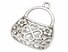 1 x Metalen 3D Bali Style bedel tasje met klaver 4 24 x 19 mm – zilverkleur