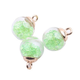 2 x Transparante Glazen Bal Charms, mini kerstballetje 16mm oogje: 2,2mm transparant Mint Groen