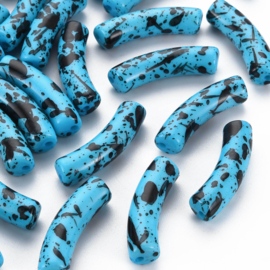 10 x Acryl kralen tube opaque two tone Deep Sky Blue spray painted ca. 32x8mm (gat Ø1.8mm)