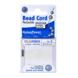Griffin Nylon Power no stretch - extra strong 2 meter met naald  No: 2 Ø 0,45mm wit