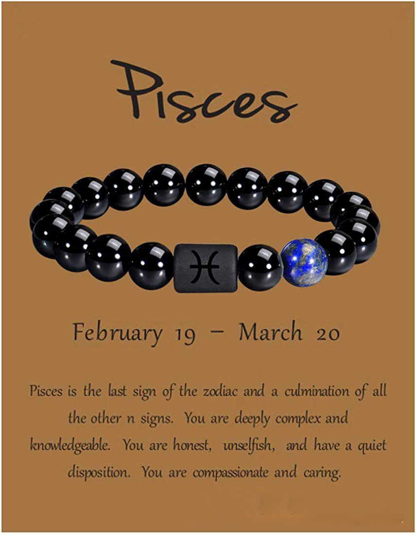 Vissen | Pisces | 20 februari – 20 maart | elastisch armbandje van lapis lazuli en zwarte agaat – ca. 0,8 x 6 cm