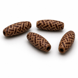 20 x Afrikaanse ovale houten kralen 23 x 8 mm – gat ca. 3 mm – bewerkt met print