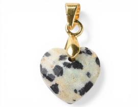 1 x Edelsteen bedel hart Dalmatian Jaspis 12 x 11 x 5 mm – oogje 4,5 x 3,5 mm – goudkleur