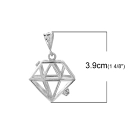 Engelenroeper hanger  geschikt voor 16mm klankbolletje diamant platinum met groen blauwe  emaile