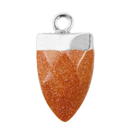 1 x Natuursteen pendel hangers tand Sugar almond brown glitter-silver