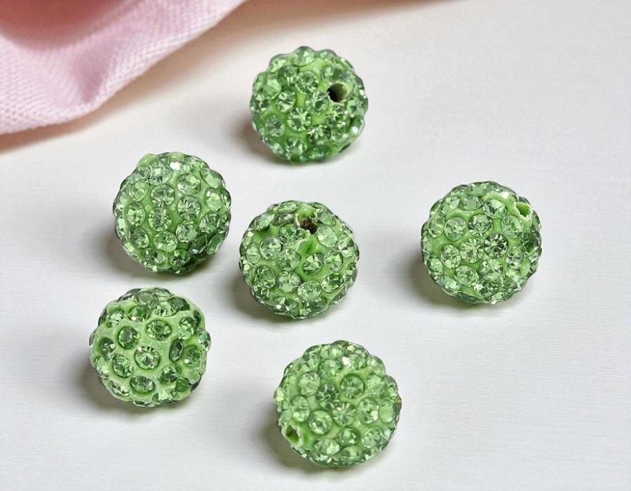 2 x Shamballa kraal 10 mm – Peridot groen – rijggat ca. 1 mm