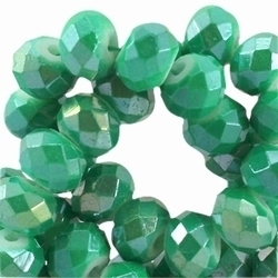 10 x Glaskraal facet rondel met diamond coated licht Emerald 8 x 6mm