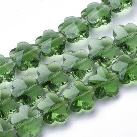 2 x Bloem facet crystal glas kralen 13 x 13,5 x 8,5mm gat: 1mm Plum Blossem Green