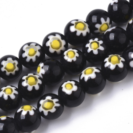 10 x Millefiori glas kralen 8mm bloem gat 1,2mm  Black