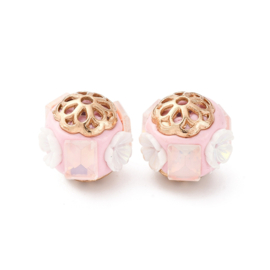 1 x Bohemian / Kashmiri kraal rond met bloem 17,5 mm – gat 1,8 mm – Misty Rose