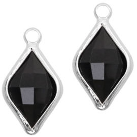 Per stuk Hangers van crystal glas rhombus 10x14mm Jet black-silver (NIkkelvrij)