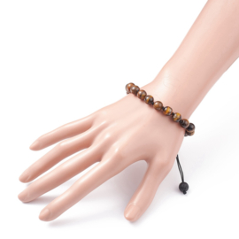 1 x verstelbare armband met tijgeroog edelsteen kralen – 8 mm – schuifknoop