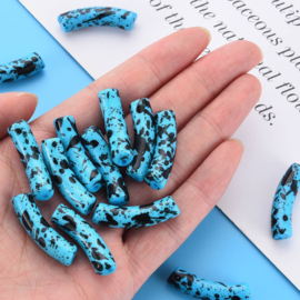10 x Acryl kralen tube opaque two tone Deep Sky Blue spray painted ca. 32x8mm (gat Ø1.8mm)