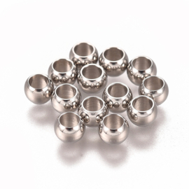 25 x RVS 316 chirurgisch roestvrijstalen knijpkralen rondel 3 x 2 mm – gat 1,8 mm – RVS kleur