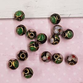 10 x handgemaakte cloisonne kralen mix c.a. 6mm zwart groen