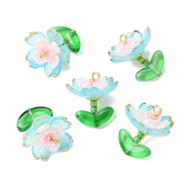 2 x Bloem bedel acryl 20,5 x 18 x 18,5 mm – gat 1,8 mm – Cyan