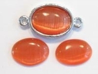 10 x Plaksteen glas cate-eye ovaal oranje 10 x 14 mm