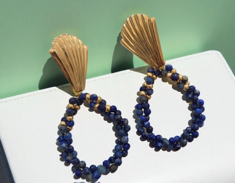 2 x oorbelsteker schelp – ca. 26 x 20,5 mm – oogje: 3 mm – steker: 0,8 mm – 304 roestvrij staal – goudkleur