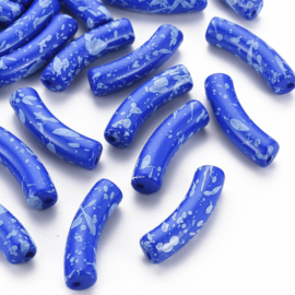 10 x Acryl kralen tube opaque two tone Royal Blue spray painted ca. 32x8mm (gat Ø1.8mm)