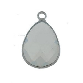 1 x Hanger van crystal glas druppel 13 x 22mm Opal-Silver (NIkkelvrij)