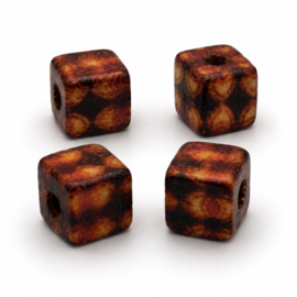 20 x Afrikaanse houten kralen kubus 10 x 10 mm – gat ca. 3 mm – bewerkt met print