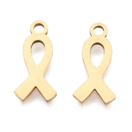 2 x   RVS 304 Stainless steel bedel van een Pink Ribbon , Awareness 14,5 x 6,1 x 1mm oogje: 1,5mm goud