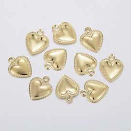 2 x RVS 304 bedel van een hart Real 18k Gold Plated, 10 x 8 x 0,8mm, oogje 1mm