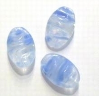 5 x Glaskraal ovaal fantasie transparant/blauw 22 mm