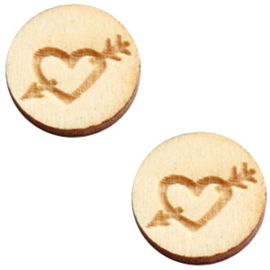 2x Houten cabochon basic 12 mm heart&arrow White wood ( natuurlijke kleur van het hout)
