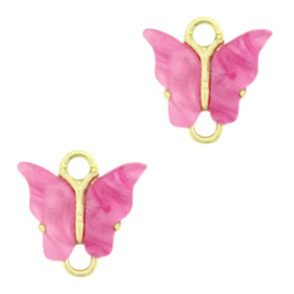 2 x Resin hangers tussenstuk vlinder Gold-pink