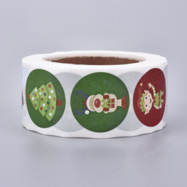 1 rol 500 stickers Wensetiket zegel rond 25mm Kerst 8 soorten