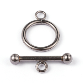 1 x Toggle sluiting – 304 roestvrij staal – RVS kleur – ring 21x16 mm, staafje 25 mm – rijggat 3 mm