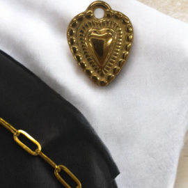 1 x Ion Plating (IP) RVS 304  Hart Bedeltje Real 18K Gold Plated, 19,5 x 15 x 2,5mm, Oogje: 2.1mm