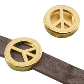 1 x DQ metaal schuiver peace (DQ leer plat 10mm) Goud (Nikkelvrij)