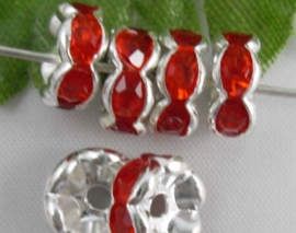 50 x verzilverde Kristal Rondellen 8 mm rood gat: c.a. 1,5mm (Nikkelvrij)