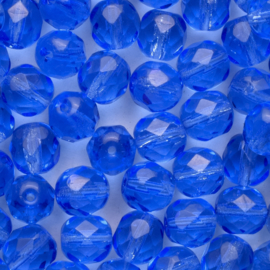 15  x ronde Tsjechische kralen facet kristal 7mm kleur: blauw gat: 1mm