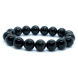 Armband met elastiek met Obsidian kralen 12mm