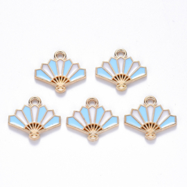 4 x  Bedel Enamel Waaier  15 x 1,7 x 1,5mm oogje: 1,6mm Light gold Light sky blue