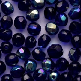 15 x  ronde Tsjechische kralen facet kristal 6mm kleur: ab blauw Gat c.a.: 1mm
