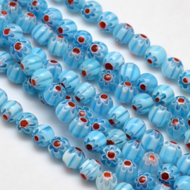 10 x Millefiori glas kralen 8mm sky blue gat: 1mm