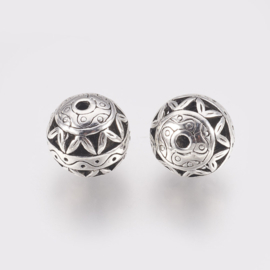 2 x  Metalen open Bali kraal 14mm gat: 2mm antiek zilverkleur