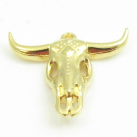 1 x DQ metaal hanger buffelkop goud kleur ca. 23 x 26 x 5mm, oogje 1,5mm (Nikkelvrij)