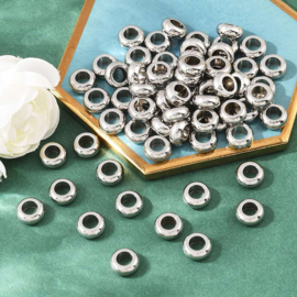 2 x RVS tarnish resistant rondelle kralen 11 x 5 mm – gat 6 mm – RVS kleur (Nikkelvrij)