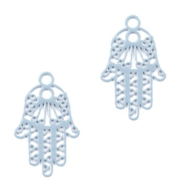 3 x Hangers Bohemian Hamsa hand van Fatima met oog Cloud Blue ca. 17x11mm