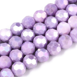 1 x Glaskralen streng facetgeslepen rond 7,8-8,2 x 7,8 mm – gat 1 mm – Lilac
