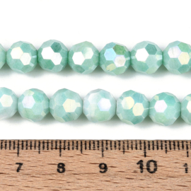 1 x Glaskralen streng facetgeslepen rond 7,8-8,2 x 7,8 mm – gat 1 mm – Medium Aquamarine