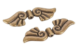 2 x grote metalen engelen vleugel 45 x 14 x 4,5mm Gat: 2mm geel koper kleur (Nikkelvrij)
