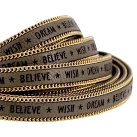 20 cm Quote imi leer 10mm met schakelketting goud - Wish dream believe - Olive green ♥